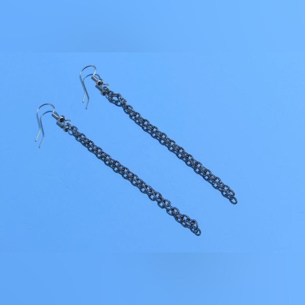 Long silver chain earrings